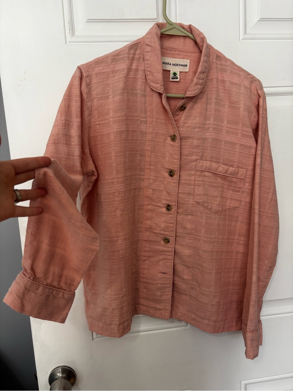 Mara Hoffman pink pajama blouse organic cotton small button down top lagenlook